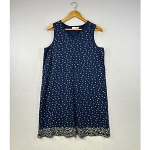 Cherokee Women Navy Floral Sleeveless V Neck Dress Size L Knee Length Casual